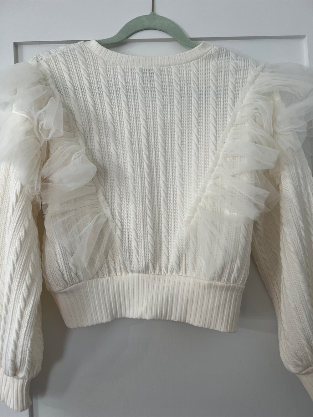 Ivory Ruffle Cable Knit Sweater - Picture 2 of 3